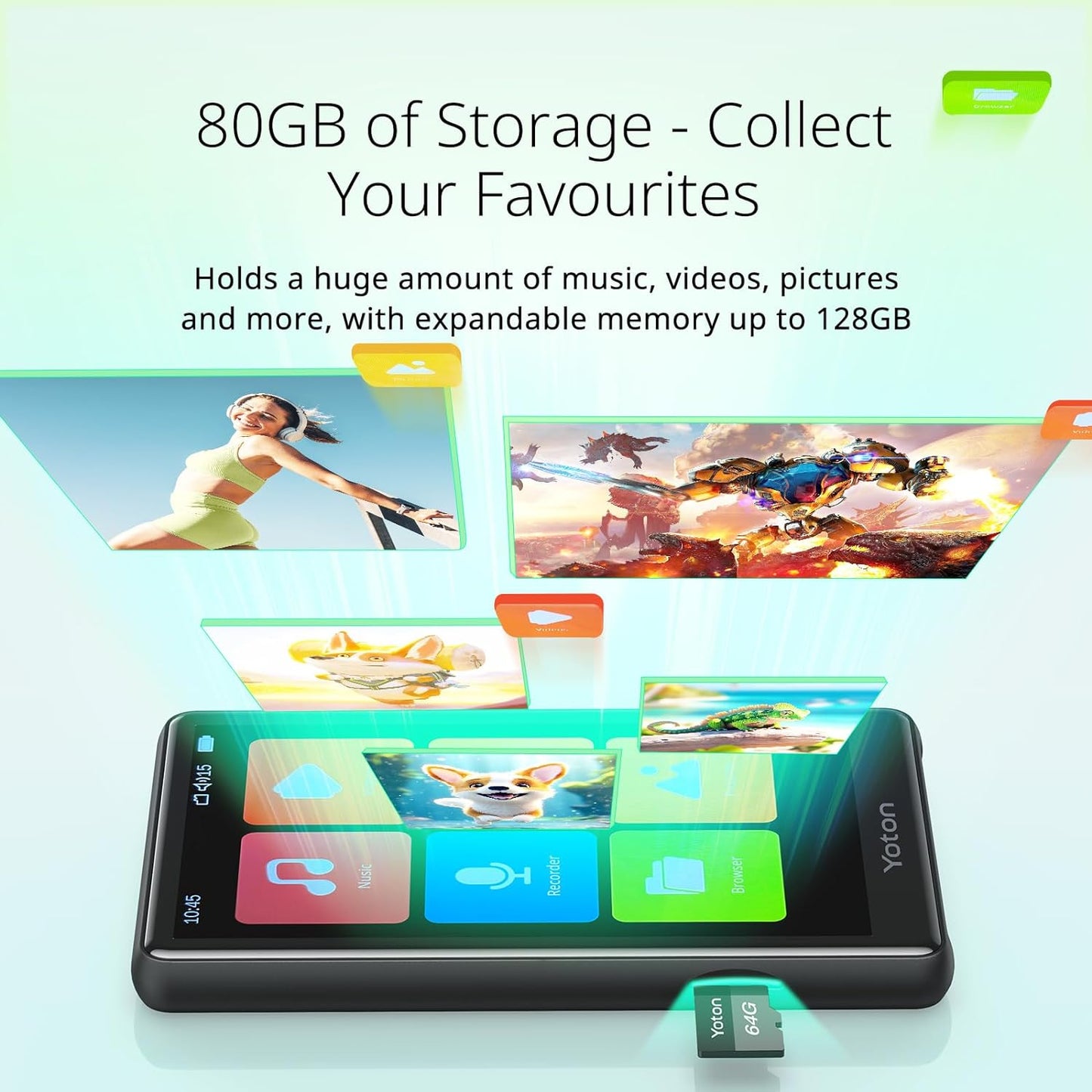 Cocobear MP3 Player with Bluetooth 5.2, 4-inch full Touchscreen, HIFI E-Books, E-Books, Notepad