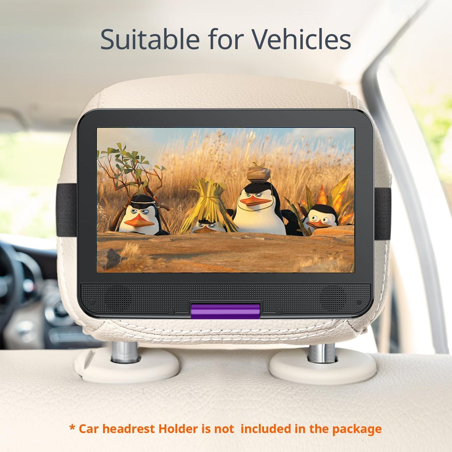 Cocobear 10.5" Portable DVD Player HD Swivel Screen for Car and Kids, Car Charger AC Adaptor, 1080p, Purple