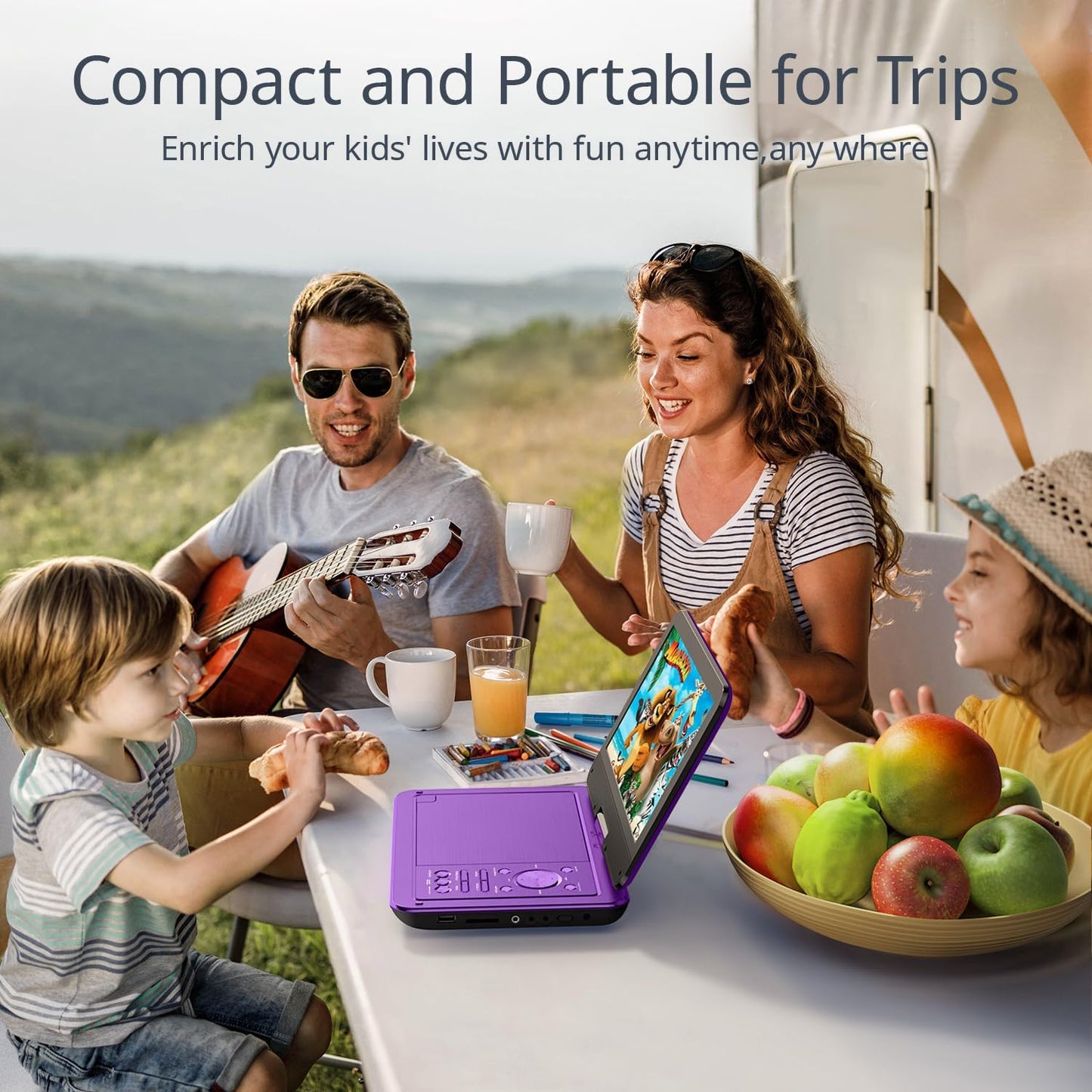 Cocobear 10.5" Portable DVD Player HD Swivel Screen for Car and Kids, Car Charger AC Adaptor, 1080p, Purple