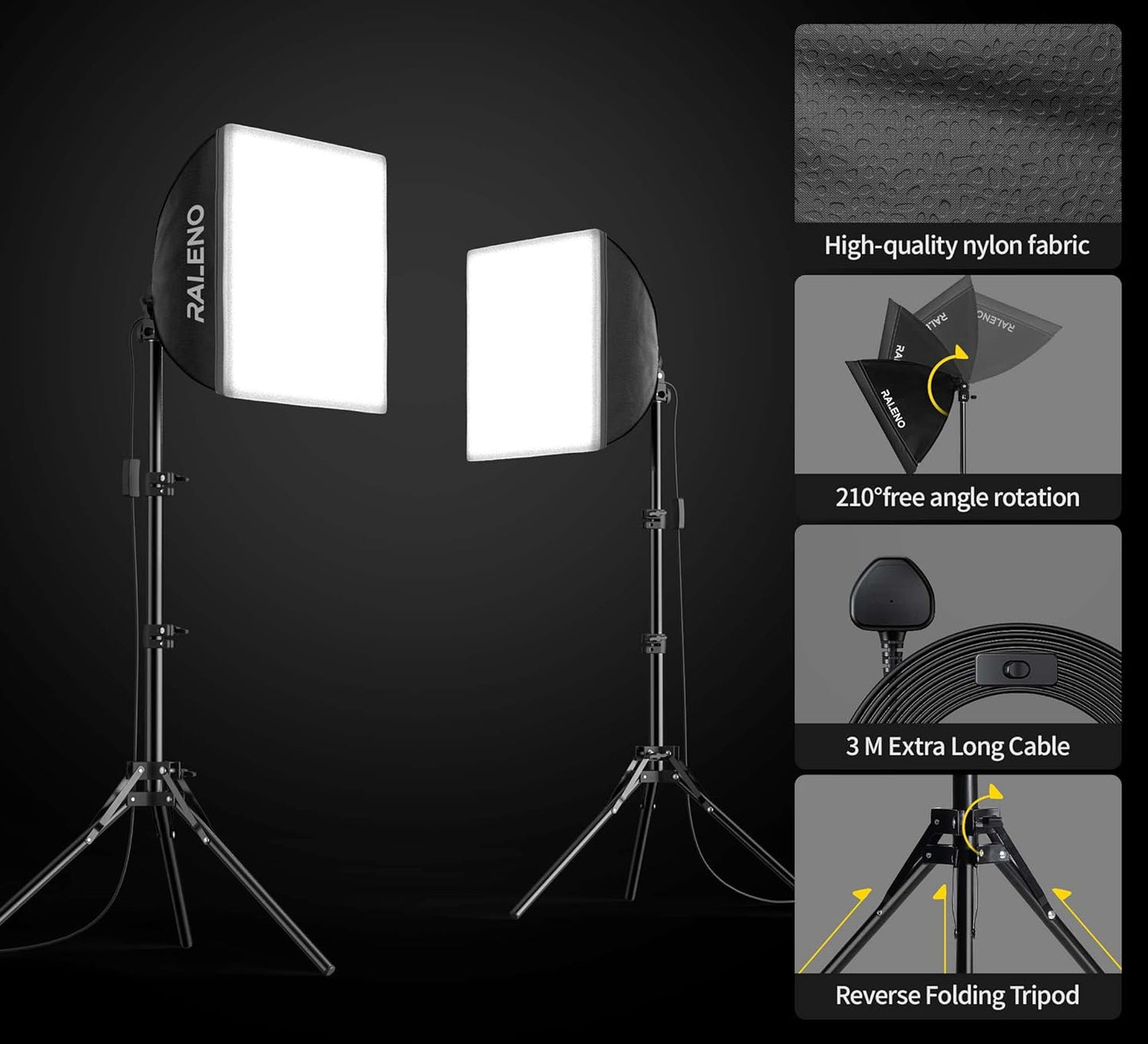 Softbox Lighting Kit 2x16"x16" w/ 50W 5500K 90CRI LED Bulbs, Continuous Light for Video & Photo