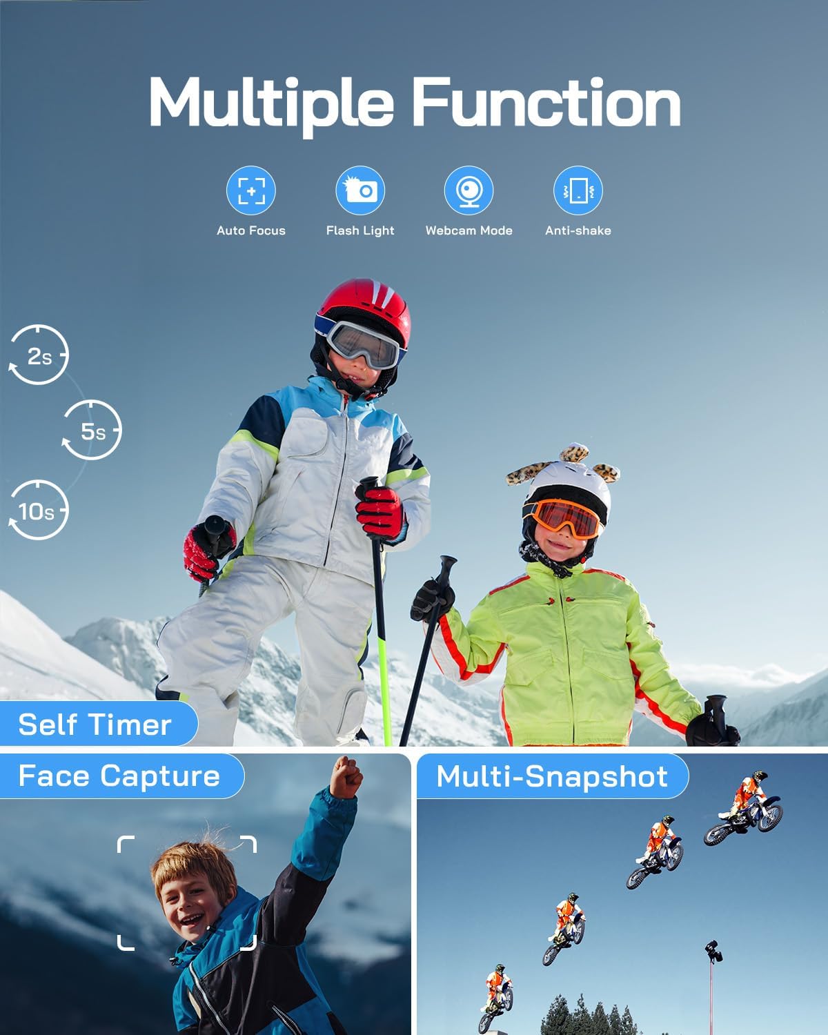 Action Camera 4K 20MP Sport Camera 40M Waterproof Underwater Cam Video Cam Wifi Wide Angle Helmet EIS Dual Microphone, New,4K Resolution