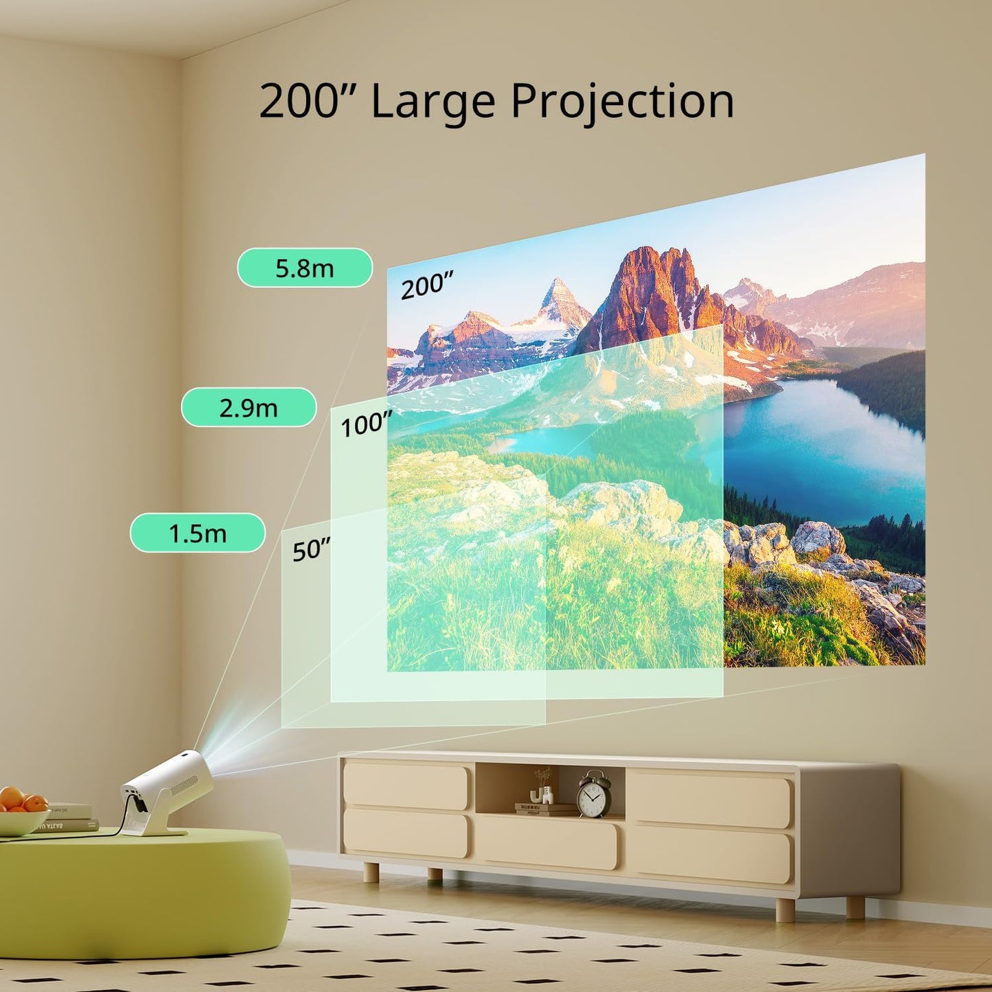 Portable Projector Bluetooth Full HD Video Projector for Home Cinema, 50% Zoom Outdoor