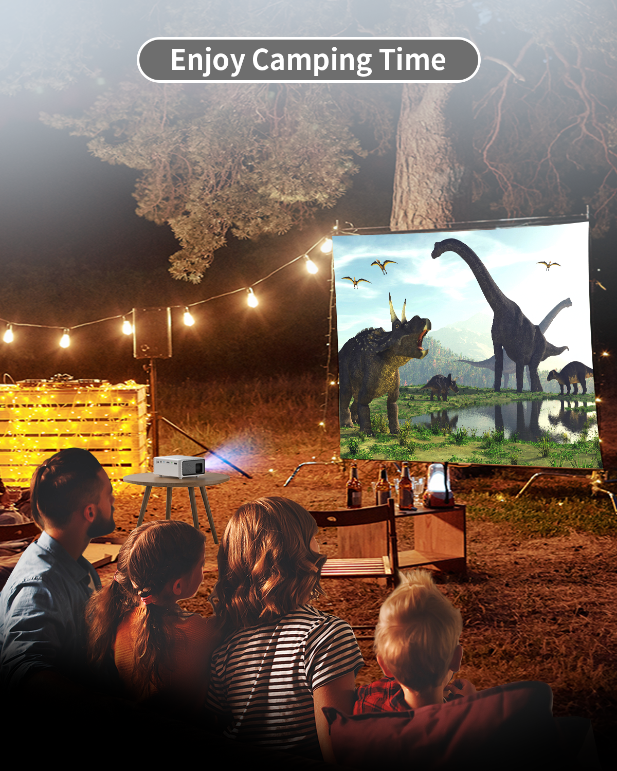 Mini Projector with WiFi & Bluetooth, Full HD 1080P Support, LCD, White, 1 Pack
