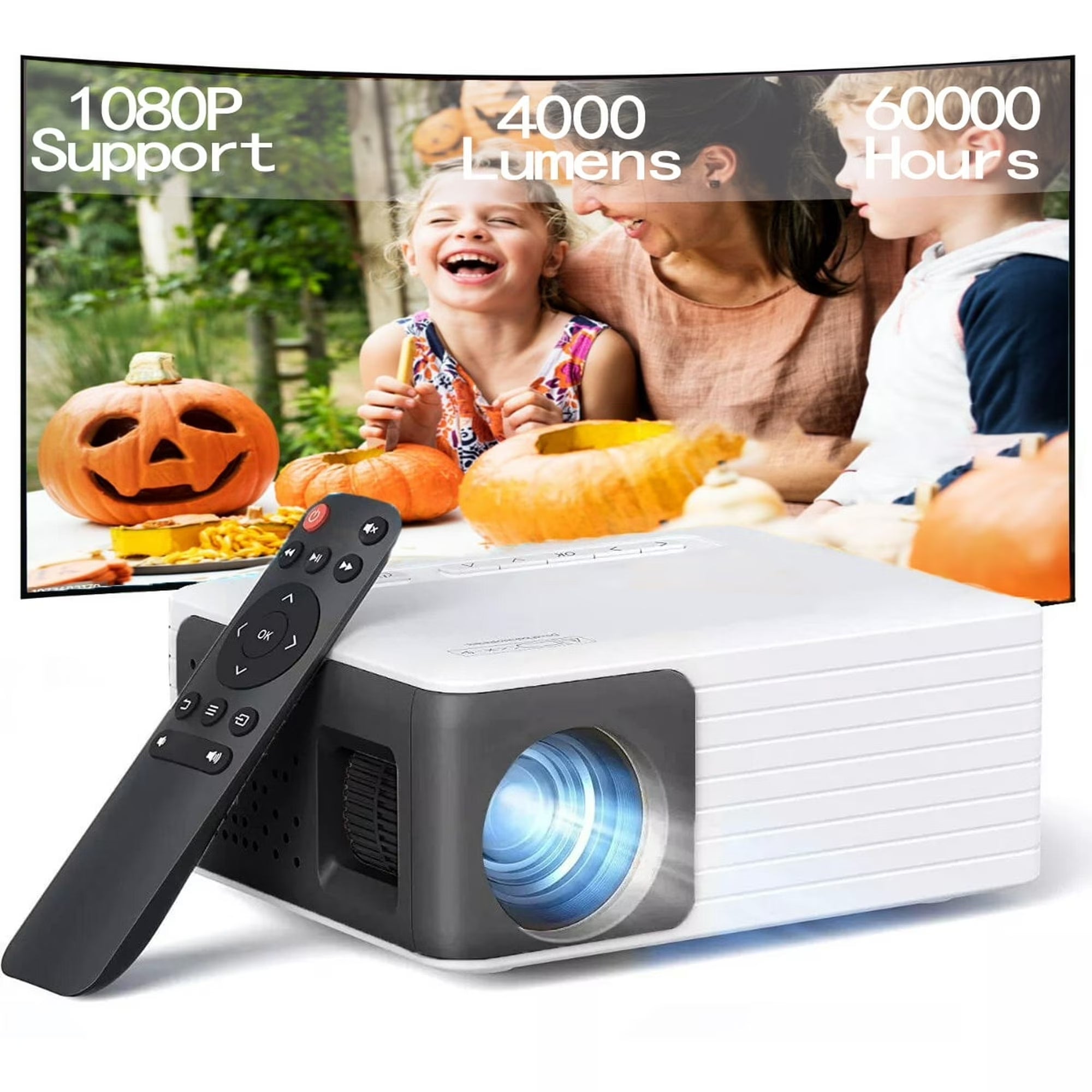 Mini Projector Native 720P,4000 Lumens LED 3.0 Outdoor Theater with HD ...
