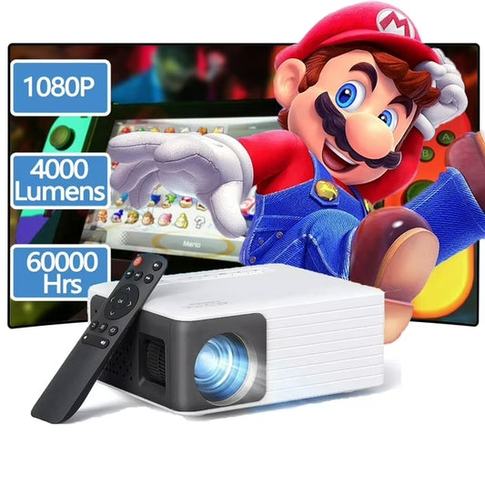 Mini Projector 1080P, 120" Screen Suppported, 4000 Lumens 60000 Hrs Lamp Life, White, 1 Count