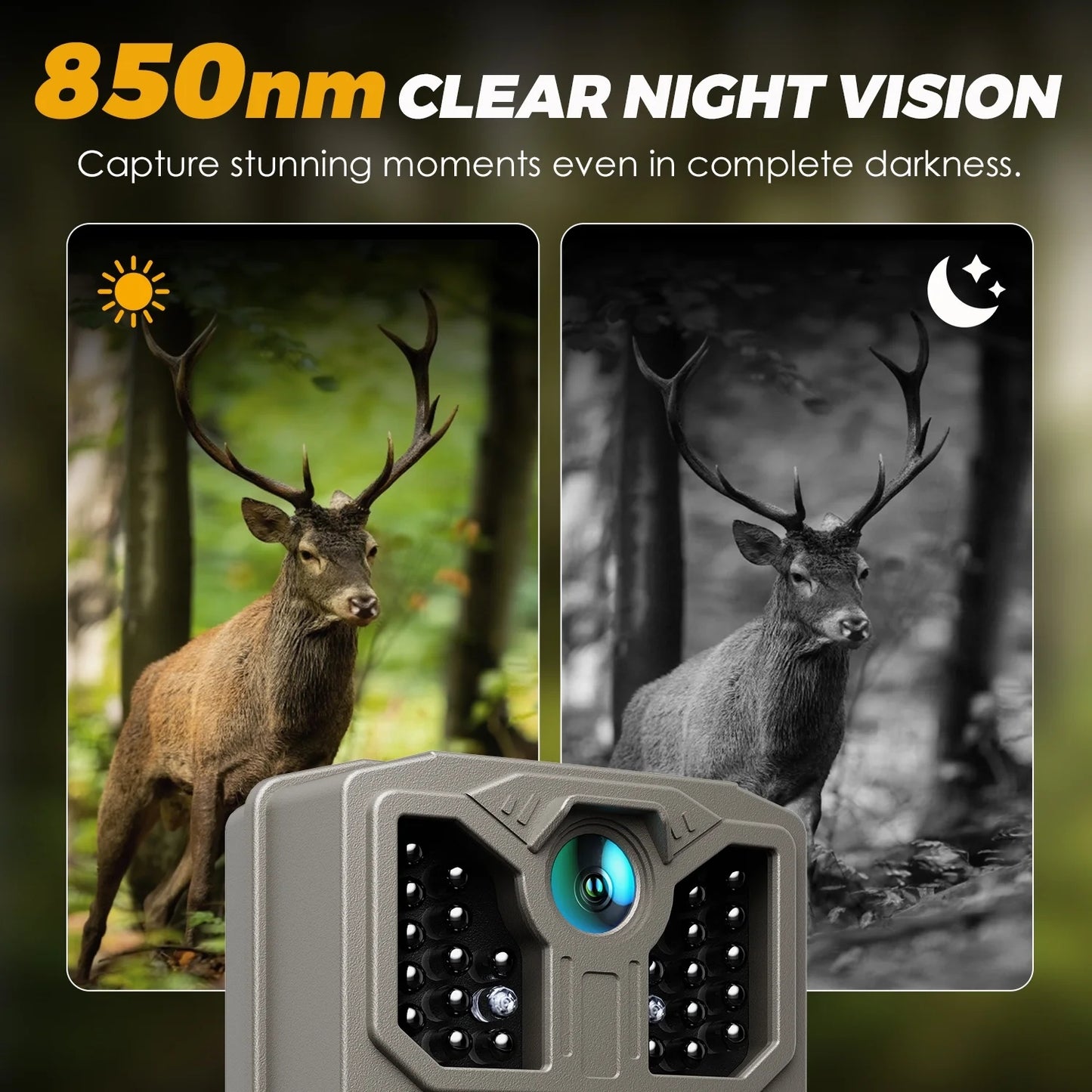 Cocobear Trail Camera 36MP 2K , 850nm IR Night Vision, Motion Detect, 2" Display, IP66 Waterproof
