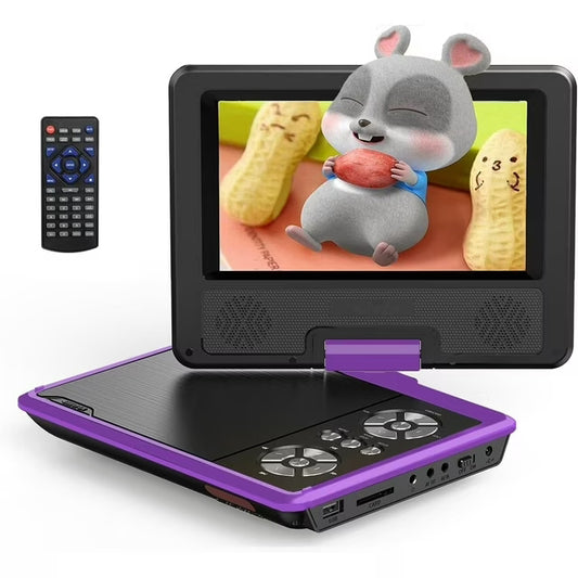Portable DVD Player with 7.5" HD Swivel Screen for Car and Kids, with Car Charger and AC Adaptor, 1080p, Purple