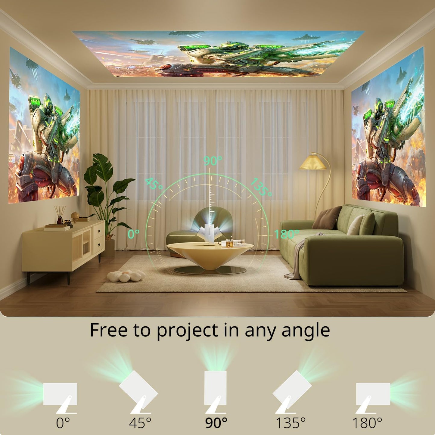 Portable Projector Bluetooth Full HD Video Projector for Home Cinema, 50% Zoom Outdoor