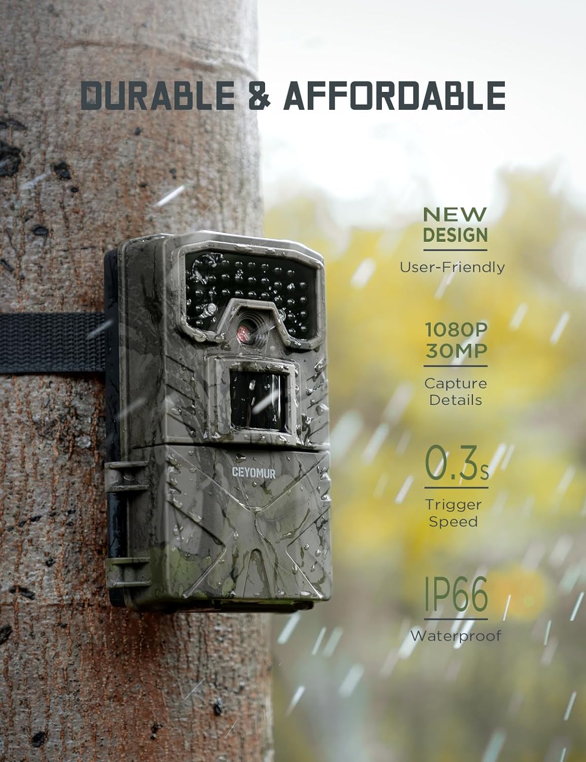 20MP 1080P Trail Camera with Professional IP66 Waterproof Design for Wildlife Watching with Low Glow IR LEDs Hunting Cam