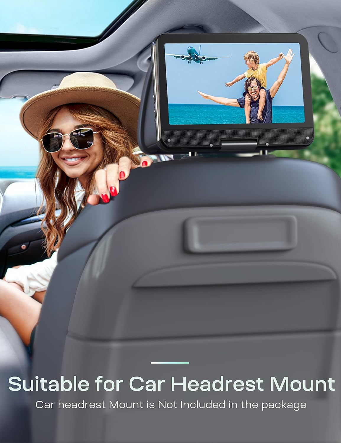 Cocobear Portable DVD Player 10.5" HD w/ Car Headrest Holder, USB, 1080P, Black