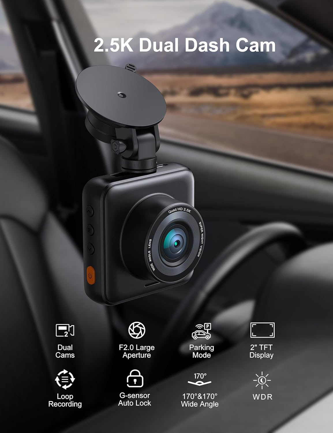 2.5K Dash Cam Front and Rear Camera with 32G SD Card, 1440P 170° G-Sensor, Night Vision, WDR 3.3 stars out of 103 reviews (3.3)| 103 ratings