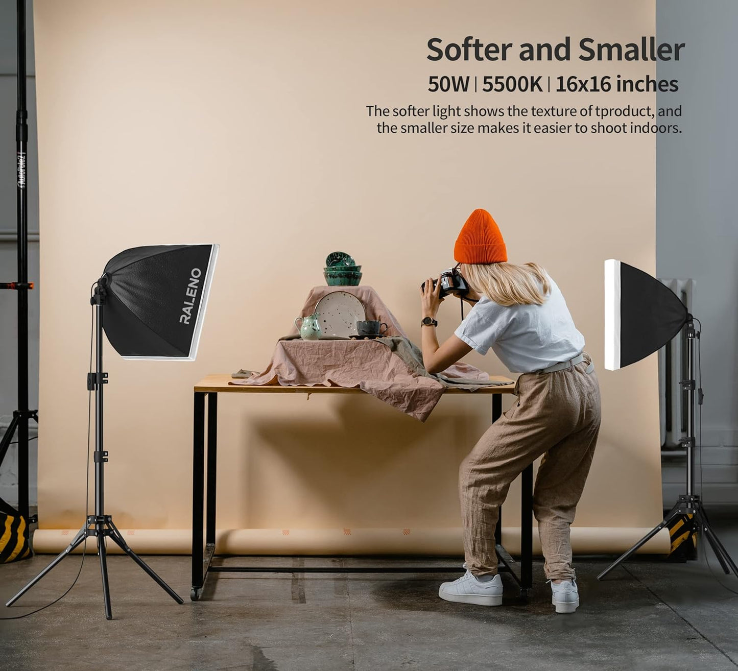 Softbox Lighting Kit 2x16"x16" w/ 50W 5500K 90CRI LED Bulbs, Continuous Light for Video & Photo