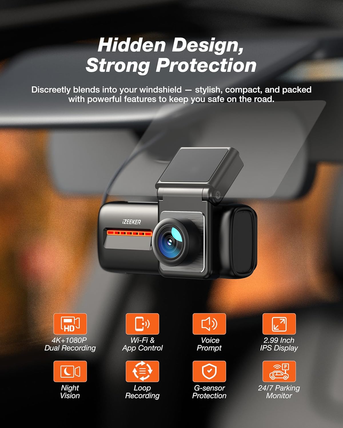 4K Dash Cam Front and Rear, WiFi 6 Dash cam, 4K+1080P Dual Dash Camera, 2.99" IPS Display, APP Control, Night Vision, G-Sensor, Loop Recording, 24H Parking Mode Supports