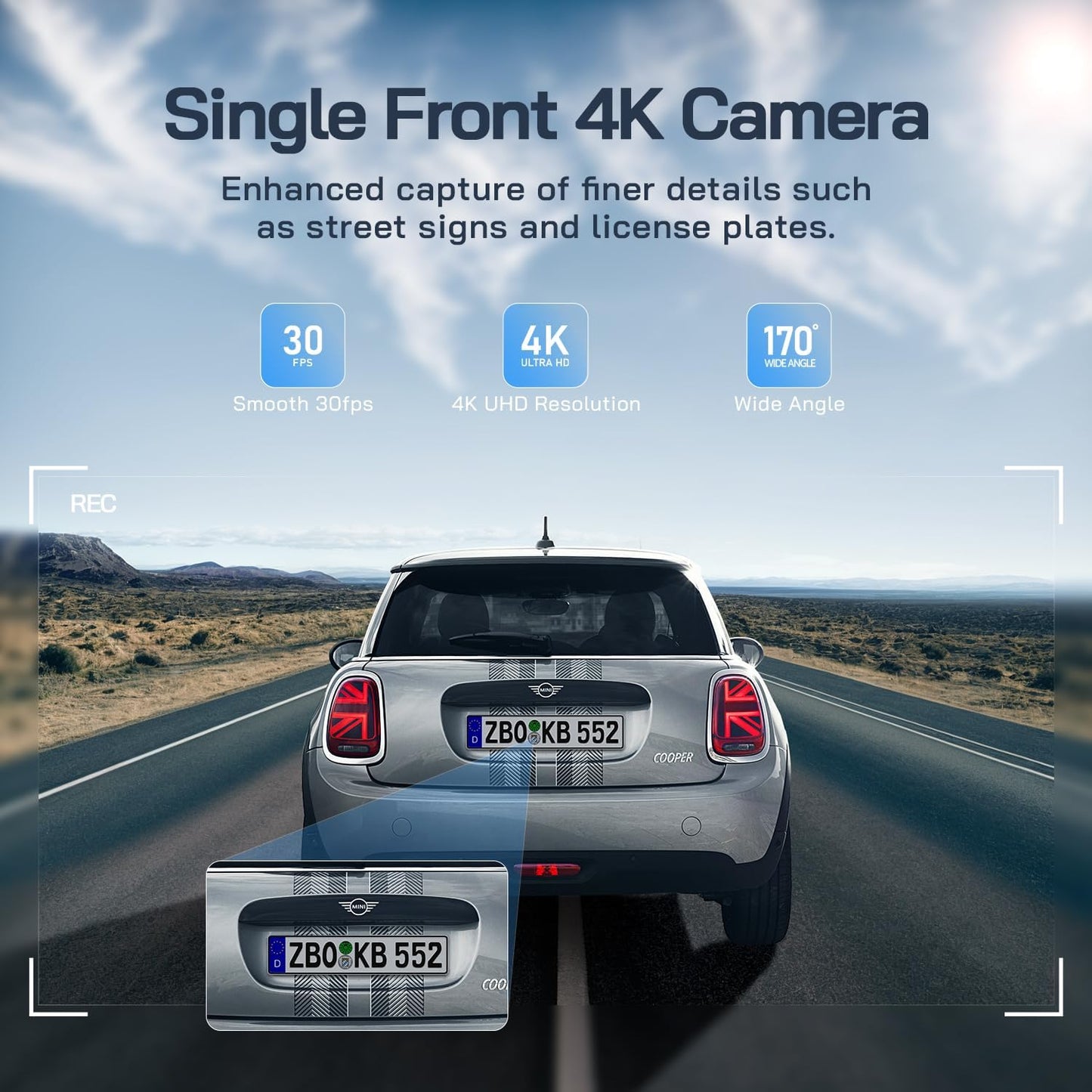 4K Dash Cam Front and Rear WiFi Dashcam, Dual Car Camera Dash Cam with Super Night Vision, Loop Recording, G-Sensor, 170 Wide Angle, Parking Guard, with SD Card, APP Control