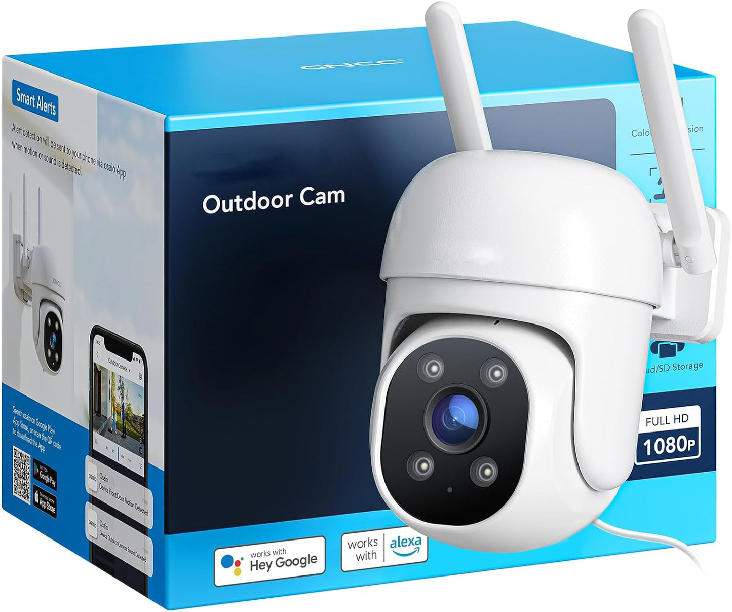 1080P Outdoor Security Camera, Wired WiFi, 360° View PTZ, Color Night Vision, Smart Motion Sensor, 2 Way Audio, IP66 Waterproof