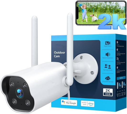 WiFi Smart Security Camera Outdoor ,1080P with IP66 Weatherproof Motion Detection Night Vision,2-Way Audio Cloud Alexa Camera Works with Google Home (2.4Ghz Wifi Only)