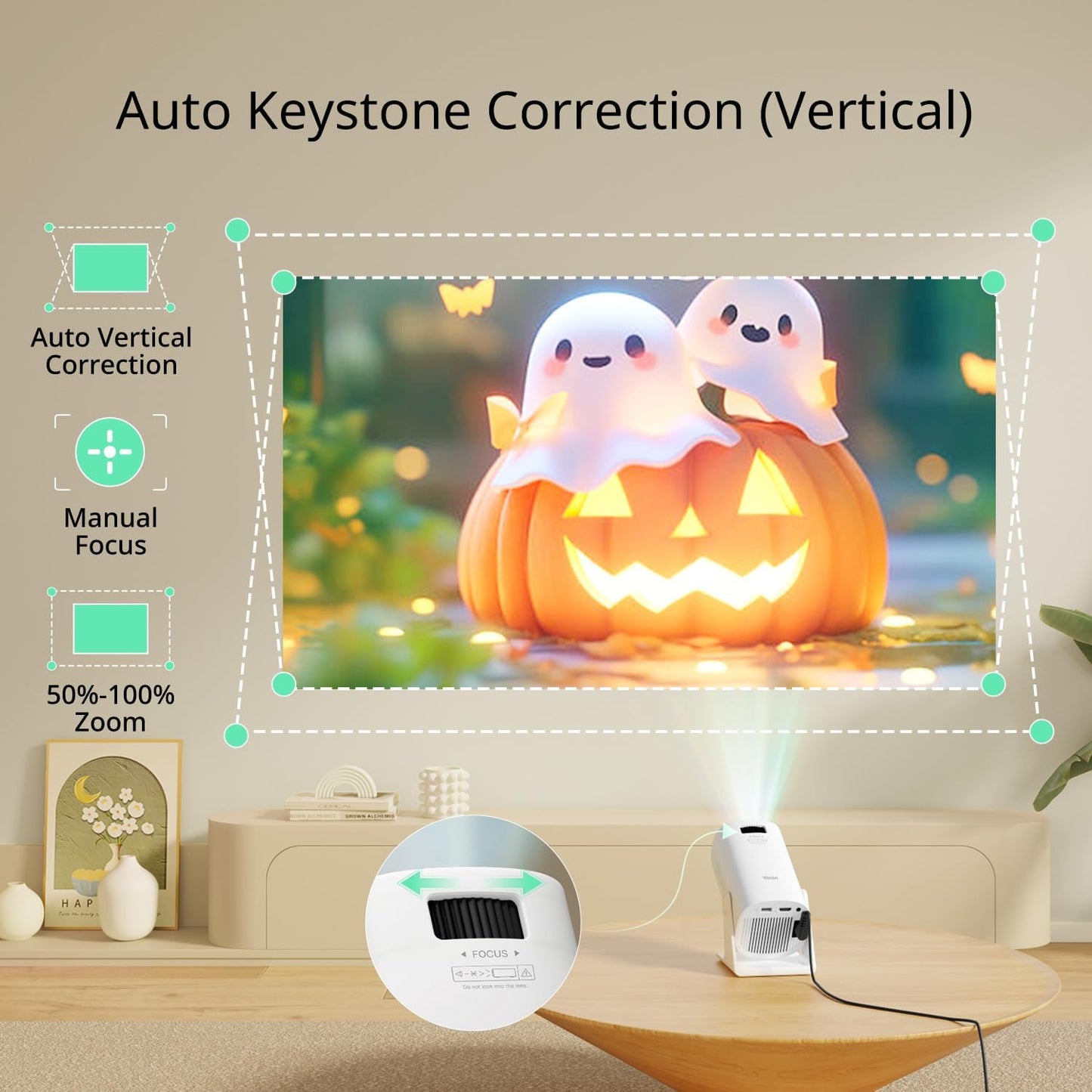 Portable Projector Bluetooth Full HD Video Projector for Home Cinema, 50% Zoom Outdoor