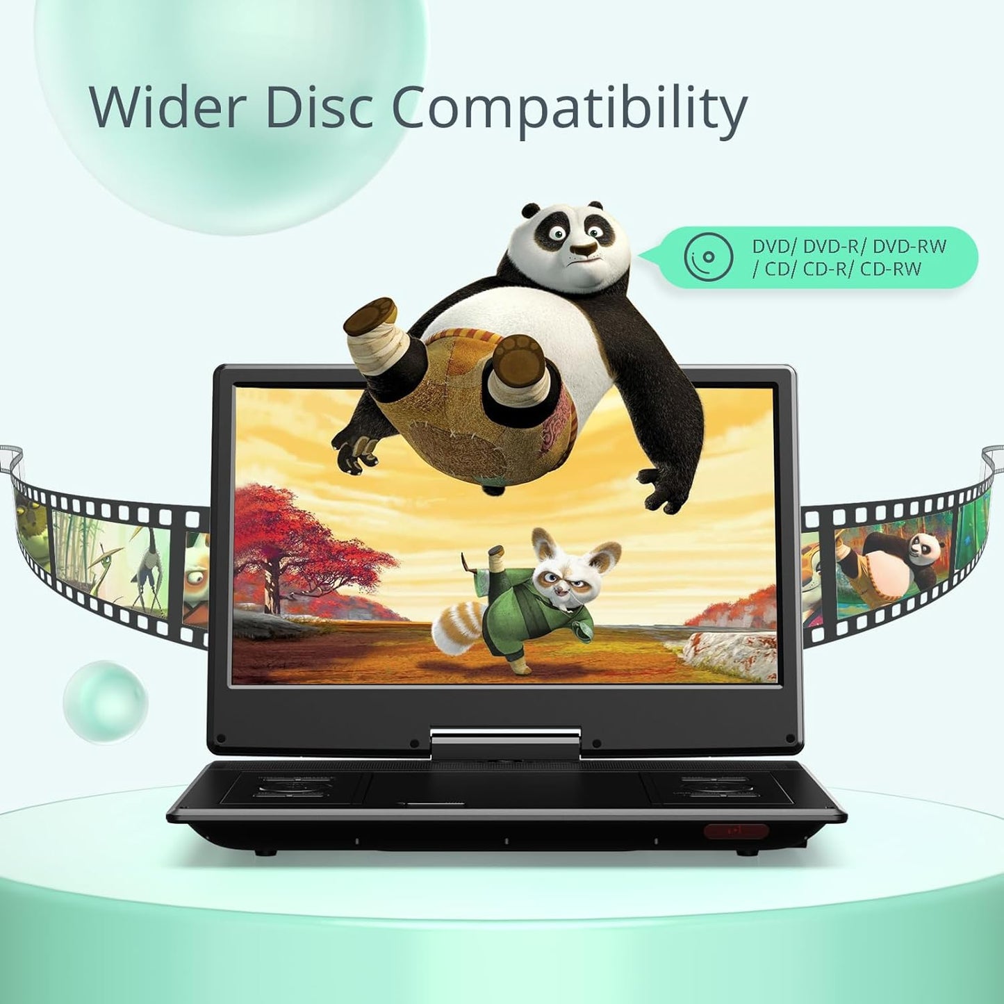 Cocobear 15.5" Portable DVD Player with Rechargeable Battery for Kids & Car, Black 1080p