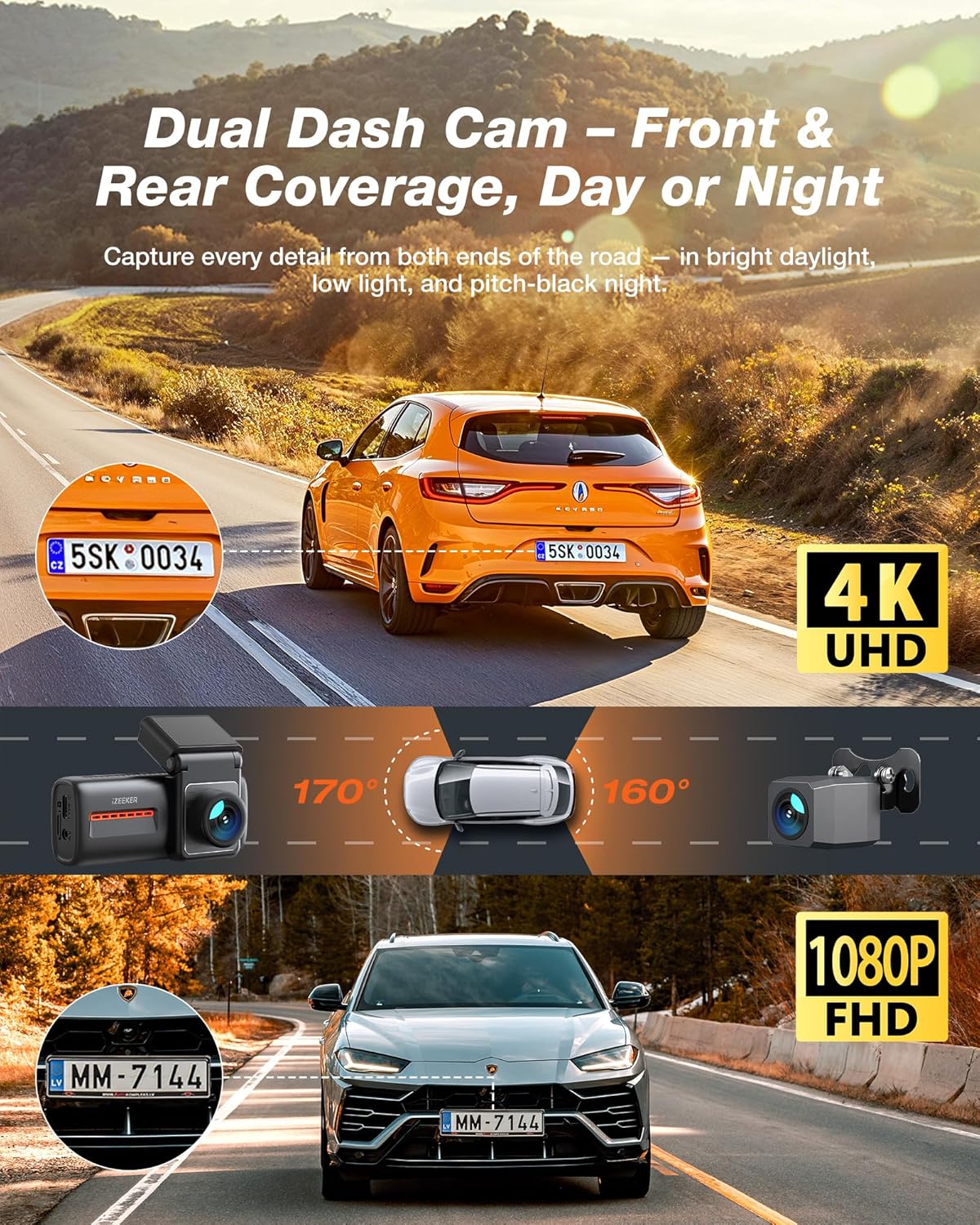 4K Dash Cam Front and Rear, WiFi 6 Dash cam, 4K+1080P Dual Dash Camera, 2.99" IPS Display, APP Control, Night Vision, G-Sensor, Loop Recording, 24H Parking Mode Supports