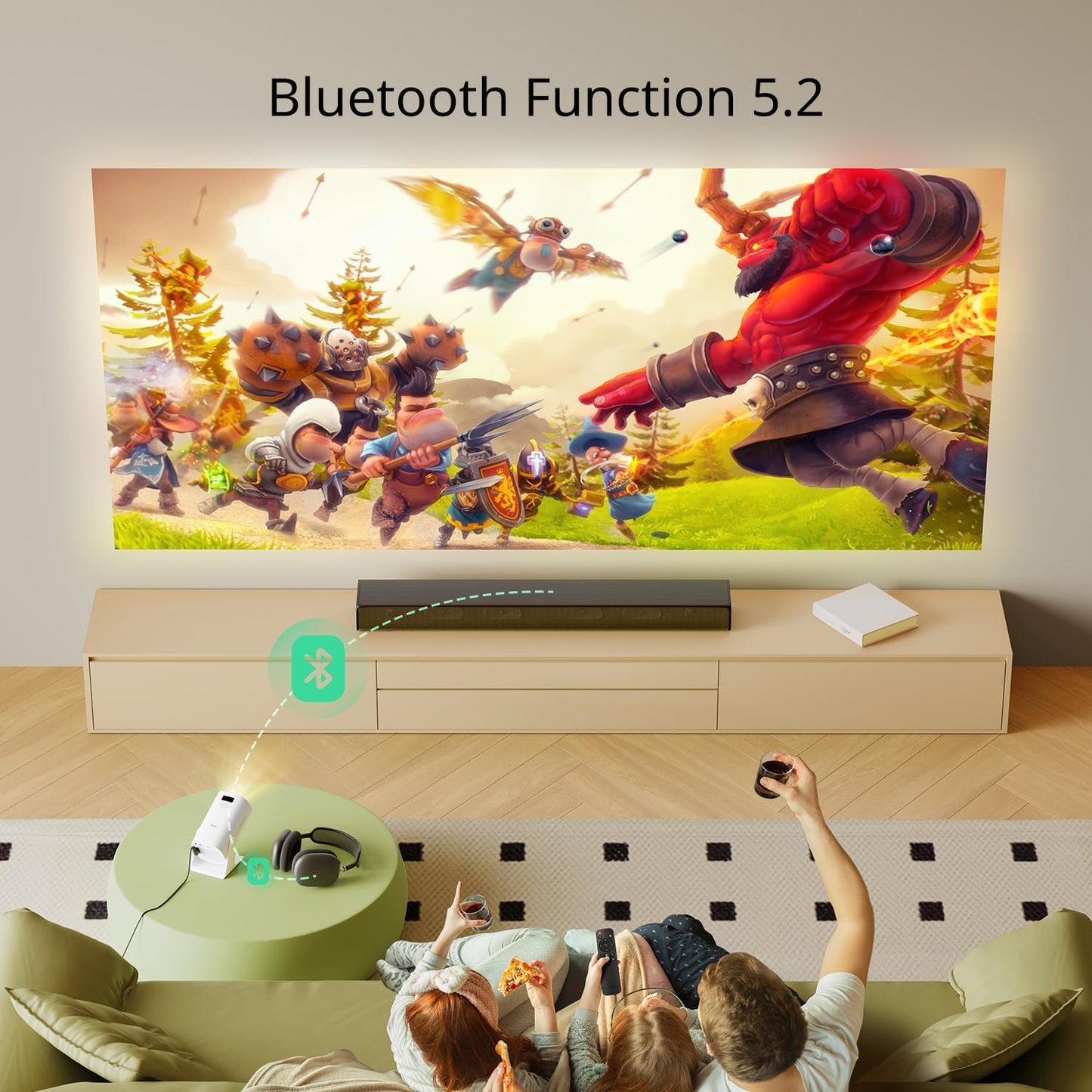 Portable Projector Bluetooth Full HD Video Projector for Home Cinema, 50% Zoom Outdoor