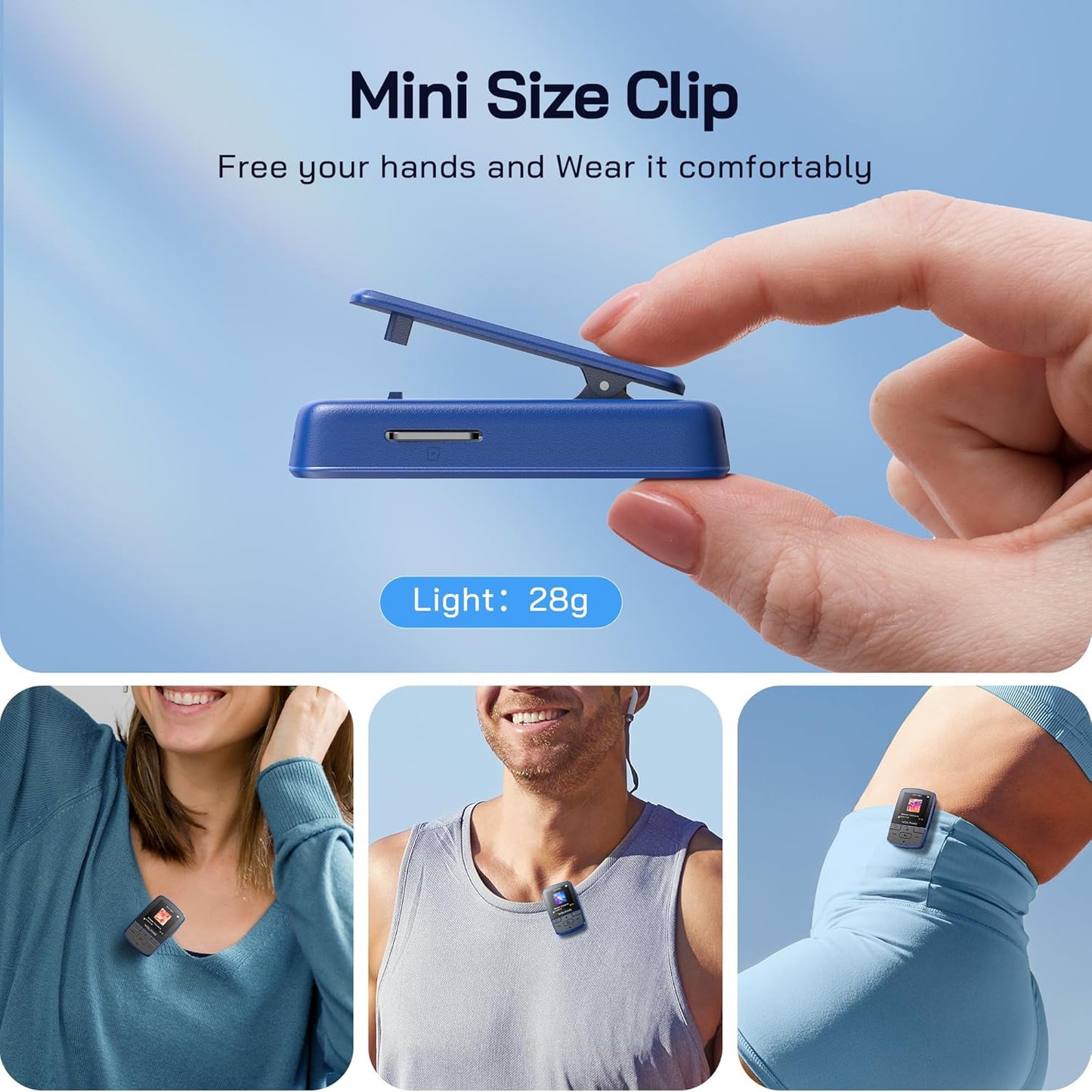 MP3 Player Bluetooth, 64GB HiFi Sound, Built-in Speaker, FM/Recorder/E-Book, Earphones, Blue