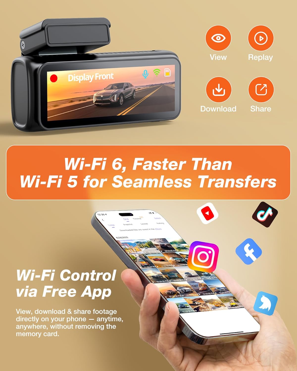 4K Dash Cam Front and Rear, WiFi 6 Dash cam, 4K+1080P Dual Dash Camera, 2.99" IPS Display, APP Control, Night Vision, G-Sensor, Loop Recording, 24H Parking Mode Supports