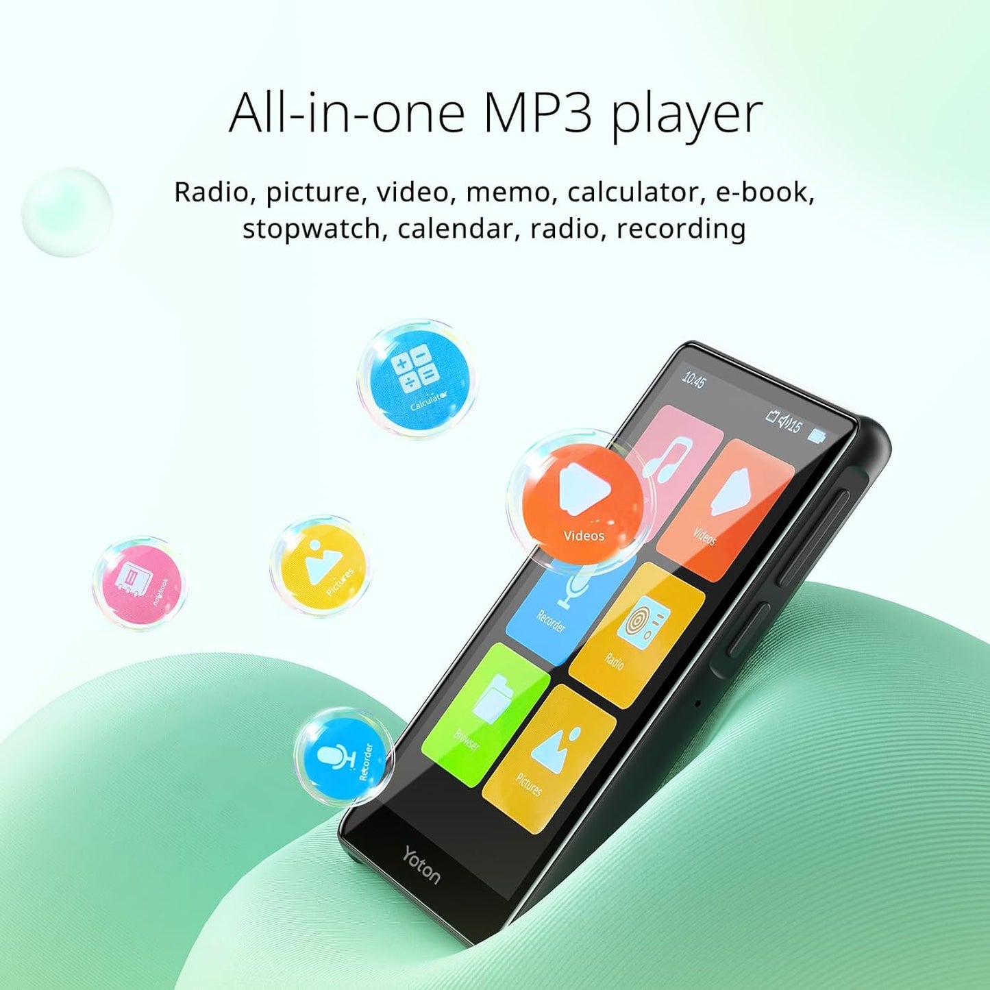 Cocobear MP3 Player with Bluetooth 5.2, 4-inch full Touchscreen, HIFI E-Books, E-Books, Notepad