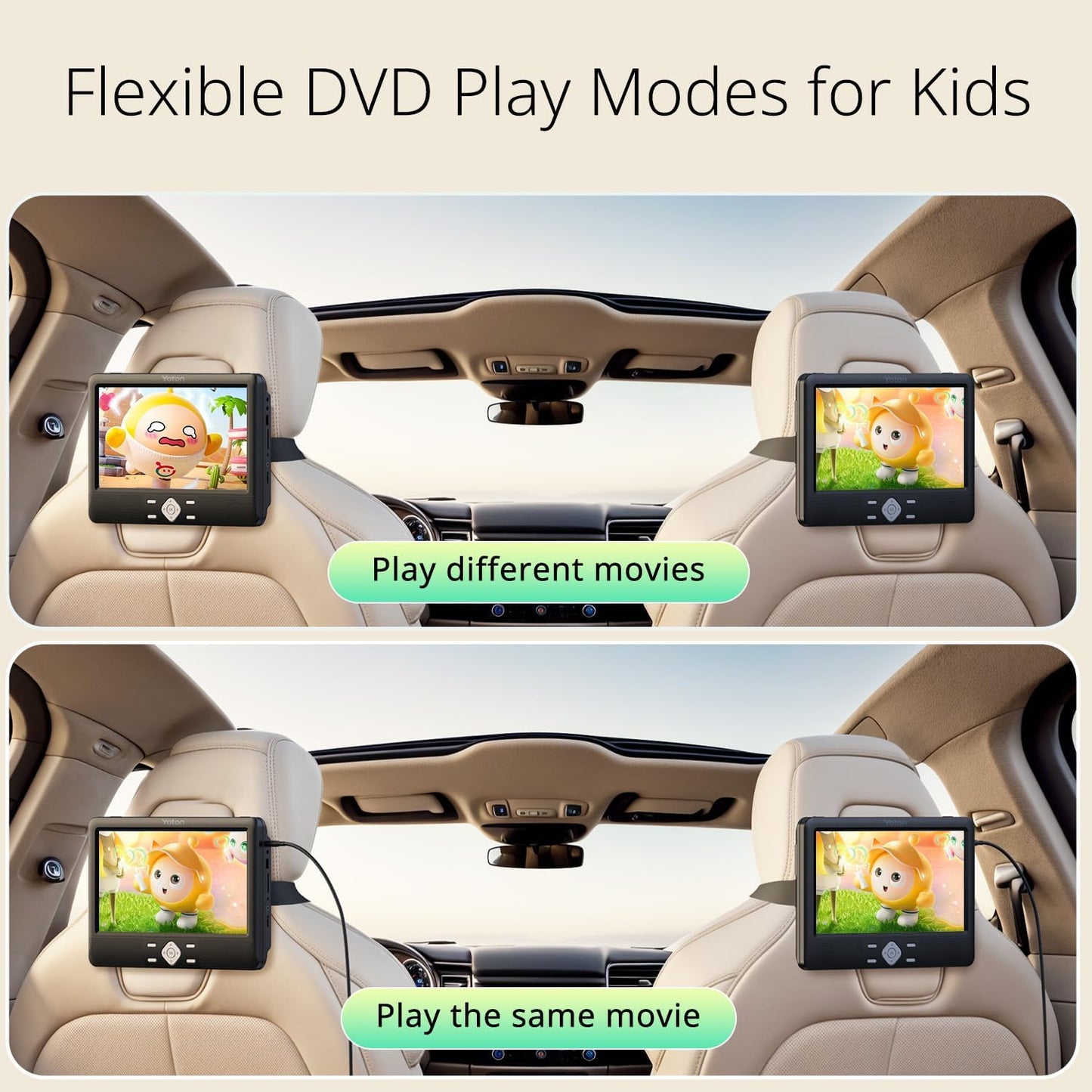 Cocobear 10.5" Portable DVD Player w/ Dual Screen, Remote, USB, 1080p, Mount Brackets – 2-Pack