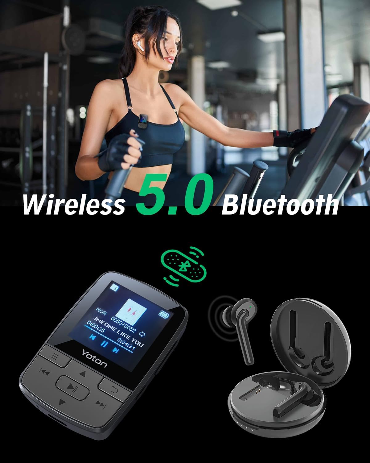 MP3 Player Bluetooth, 64GB HiFi Sound, Built-in Speaker, FM/Recorder/E-Book, Earphones