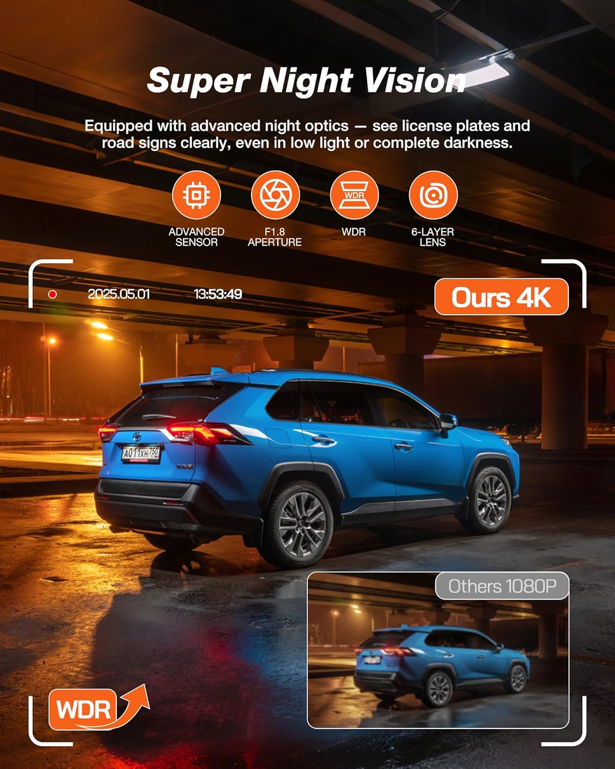 4K Dash Cam Front and Rear, WiFi 6 Dash cam, 4K+1080P Dual Dash Camera, 2.99" IPS Display, APP Control, Night Vision, G-Sensor, Loop Recording, 24H Parking Mode Supports