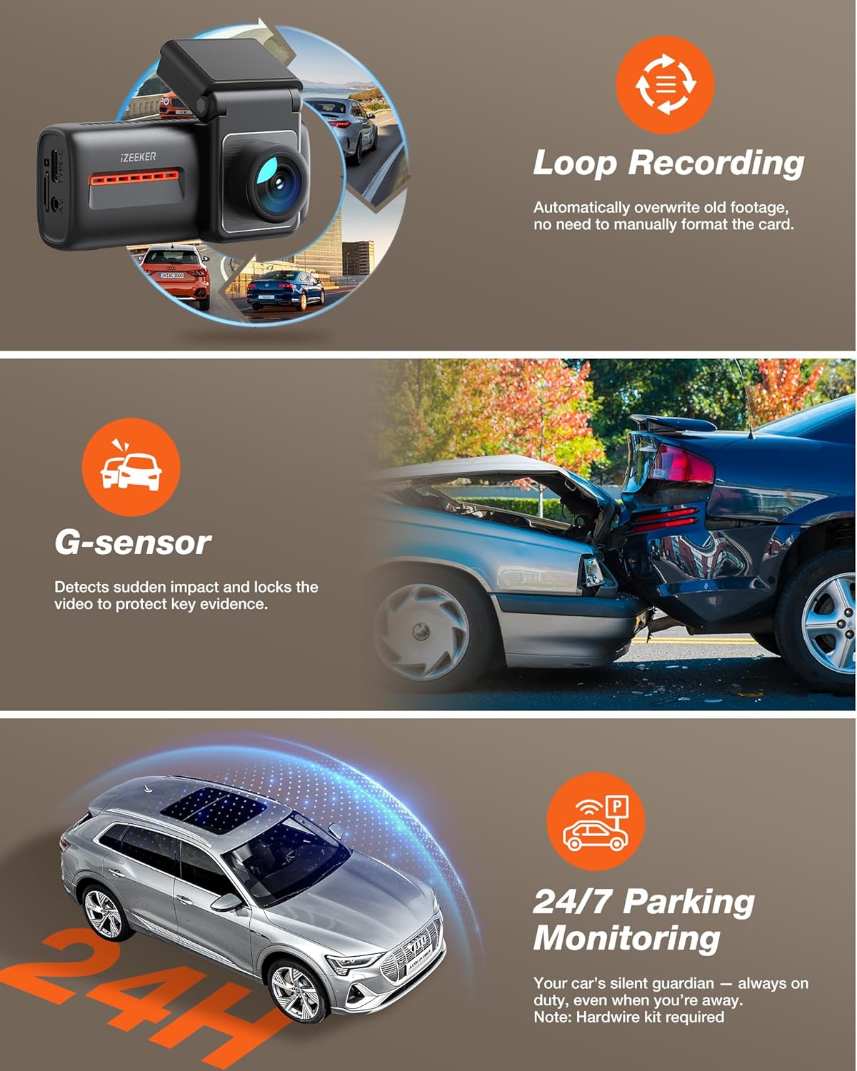 4K Dash Cam Front and Rear, WiFi 6 Dash cam, 4K+1080P Dual Dash Camera, 2.99" IPS Display, APP Control, Night Vision, G-Sensor, Loop Recording, 24H Parking Mode Supports