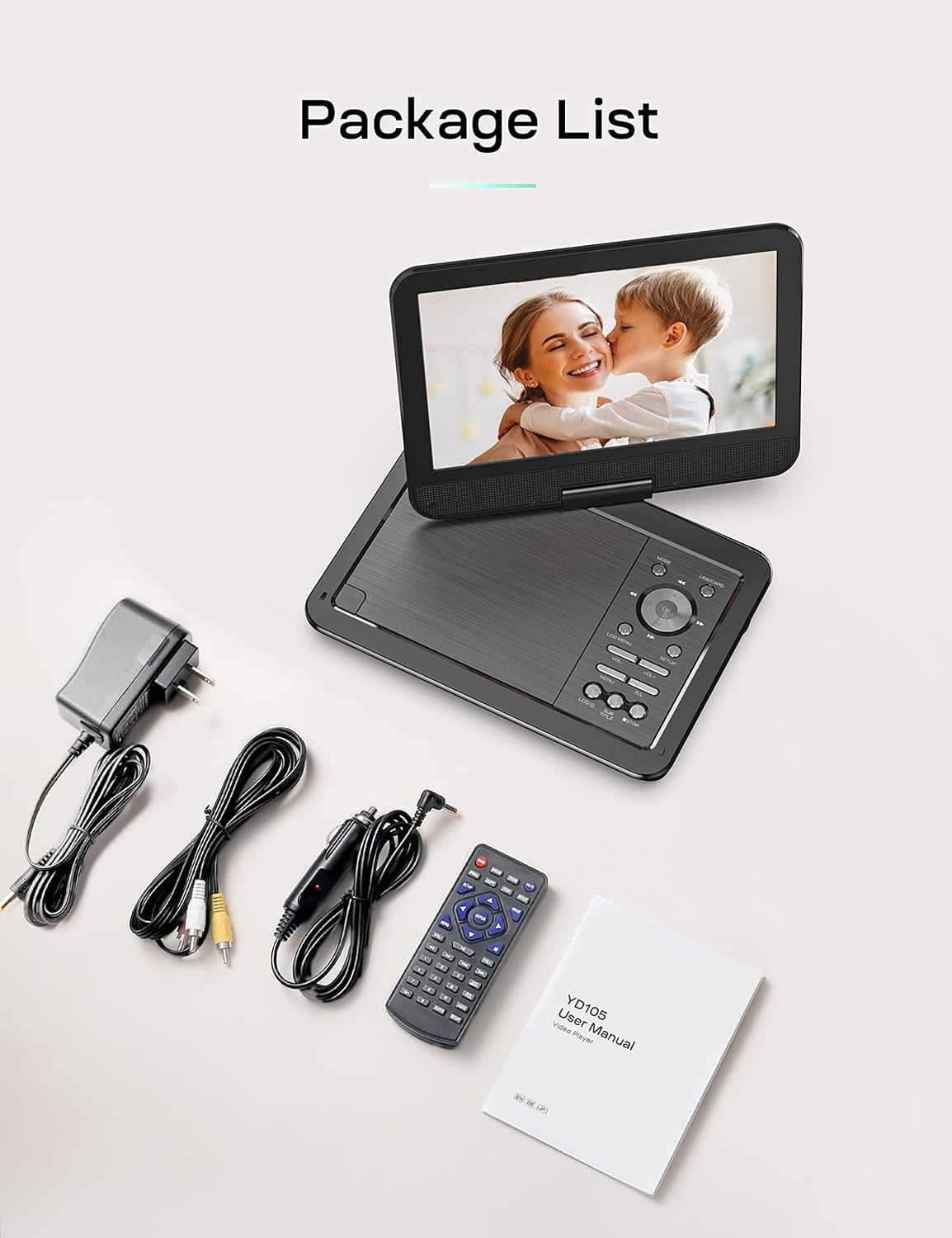 Cocobear Portable DVD Player 10.5" HD w/ Car Headrest Holder, USB, 1080P, Black
