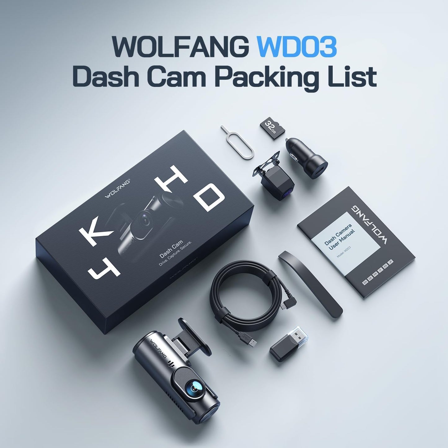 4K Dash Cam Front and Rear WiFi Dashcam, Dual Car Camera Dash Cam with Super Night Vision, Loop Recording, G-Sensor, 170 Wide Angle, Parking Guard, with SD Card, APP Control